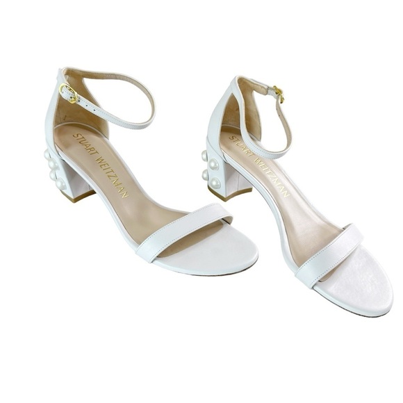 Stuart Weitzman Simple Pearls Block Heel Sandals in White Size 8.5 - Picture 12 of 12